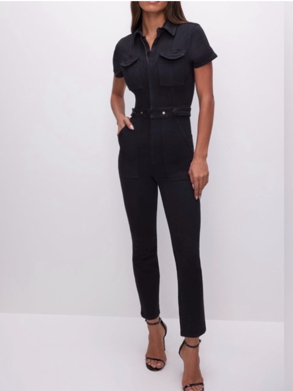 Good American Black Denim Jumpsuit